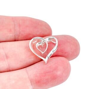 Sterling Silver “I Am Thankful” Double Heart Pendant | Vintage 925 Inspirational